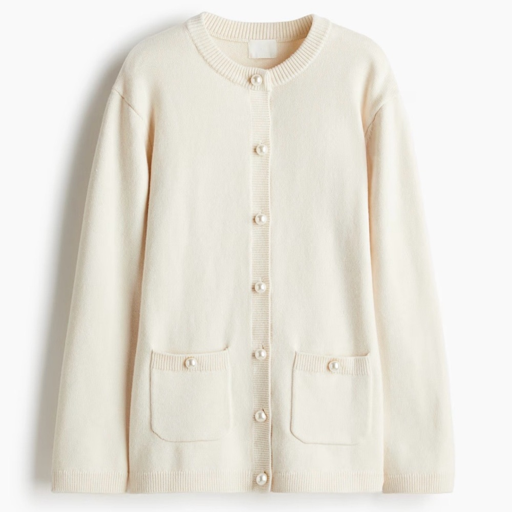 H&M Cream Button-Detail Cardigan Sweater – Pearl Buttons – Size L